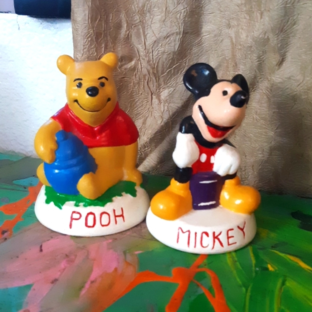 Pooh Bear and Mickey Mouse Plaster Figures Home Disney Decor